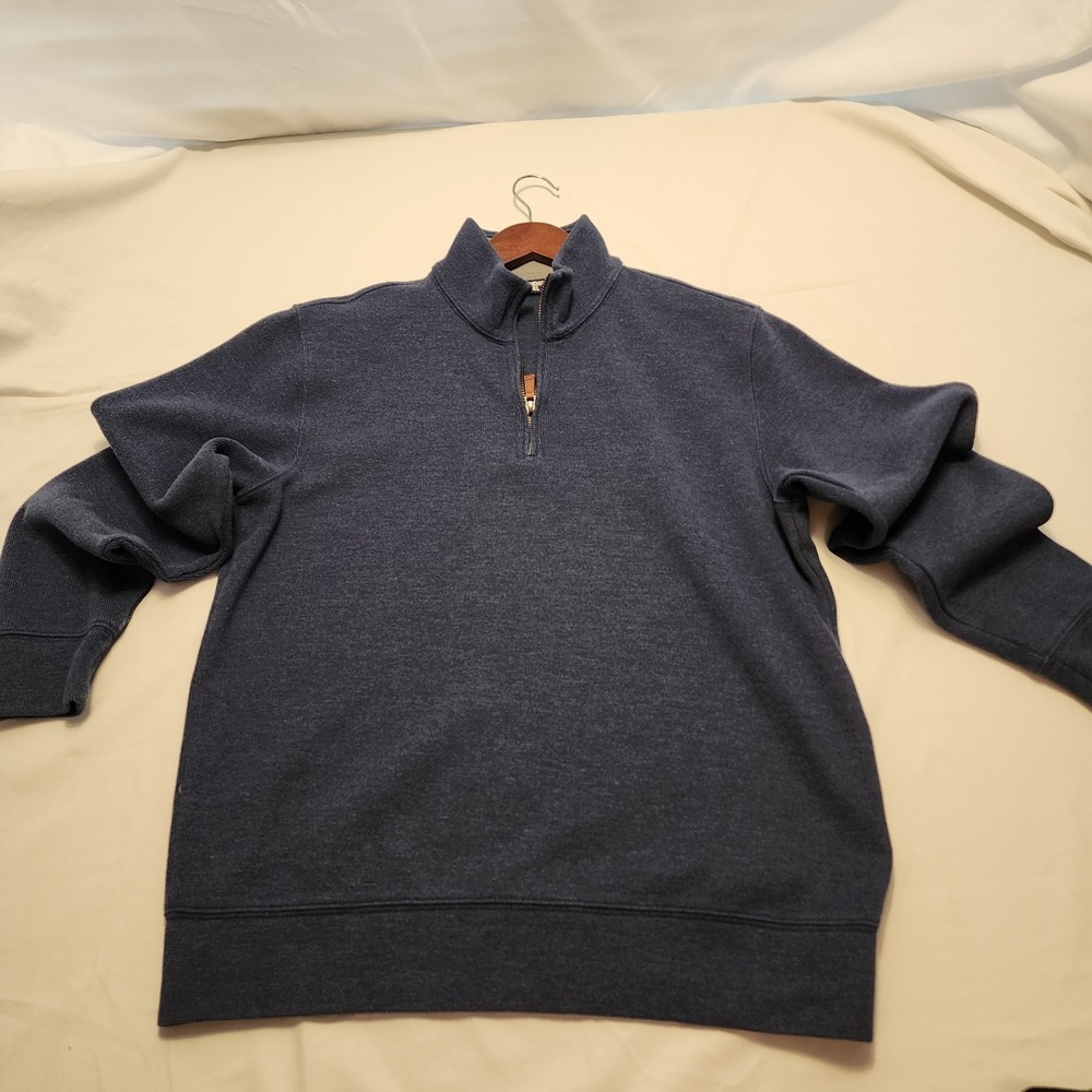 Lands' End Mens Pullover Quarter Zip Med Olive Blue Sweatshirt Casual Dapper